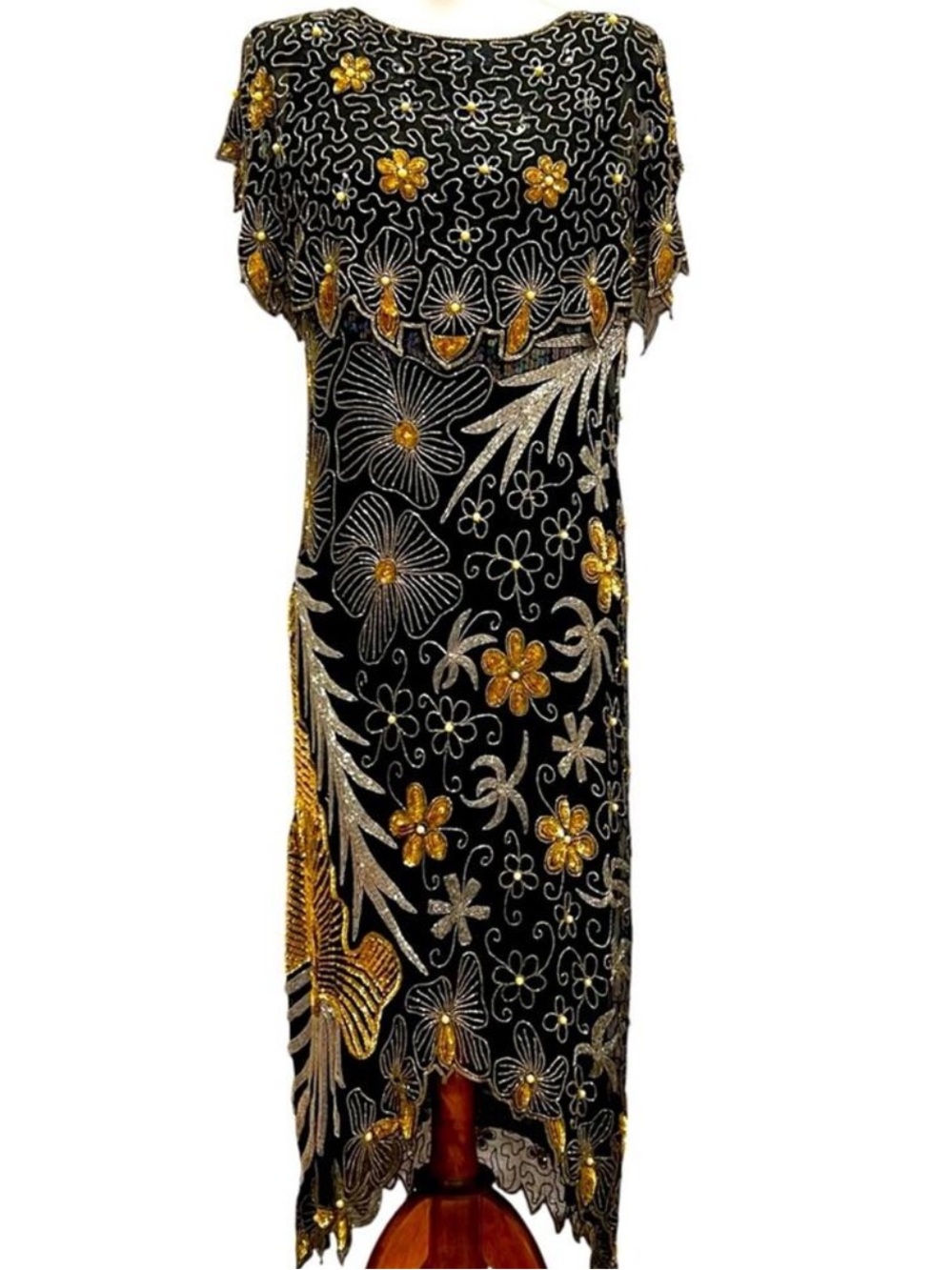 Vintage Gown Small Formal Dress Silk Art Deco Cocktail 80s 20s Beaded Gatsby Art